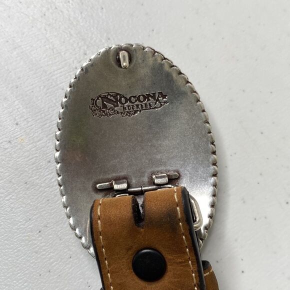 Nocona Western Full-Grain Leather Rodeo Belt with Silver Bull Rider Buckle - Picture 3 of 16